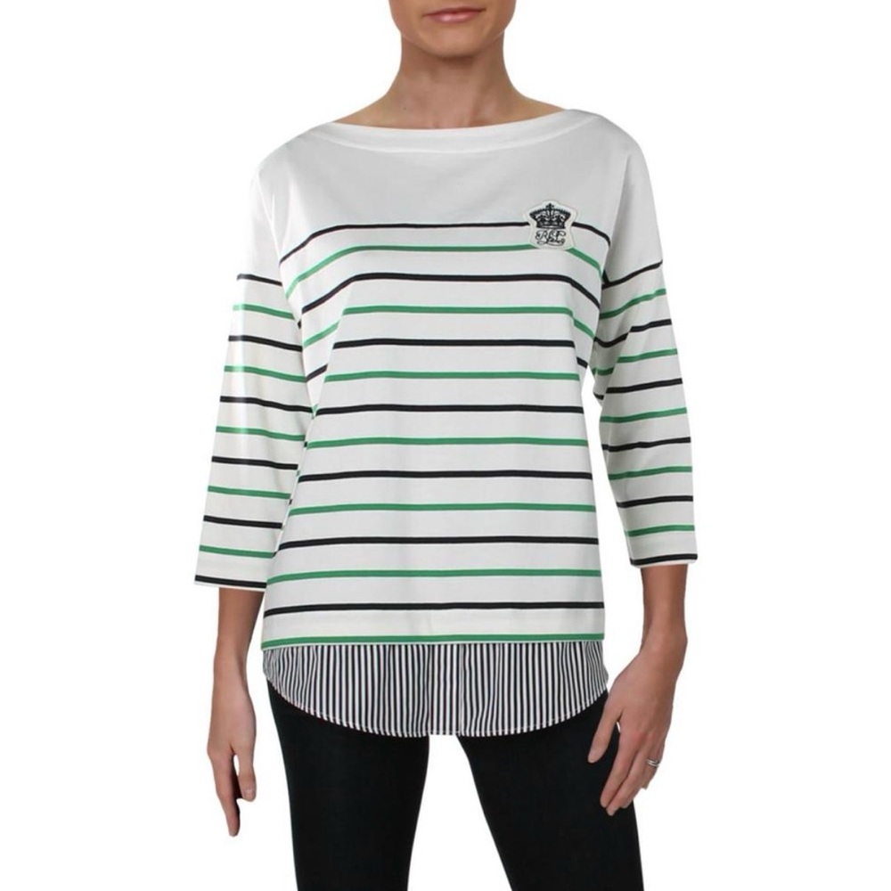 Lauren Ralph Lauren striped long-sleeved top with an embroidered crown logo